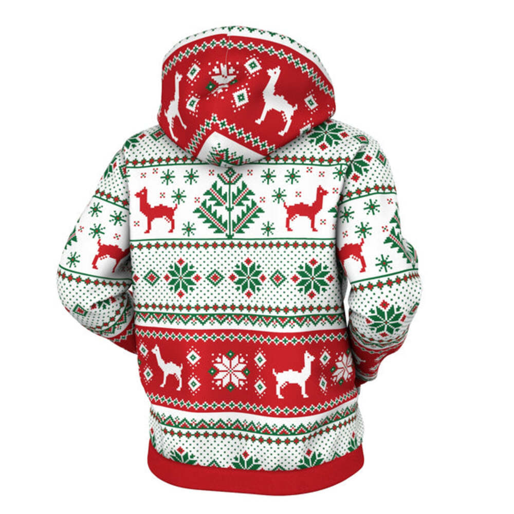 Christmas Lama Texture Zip Hoodie