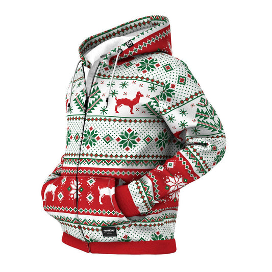 Christmas Lama Texture Zip Hoodie