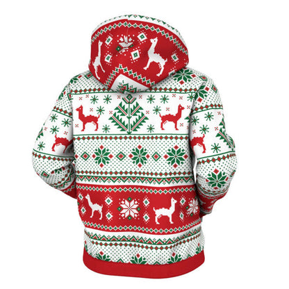 Christmas Lama Texture Zip Hoodie