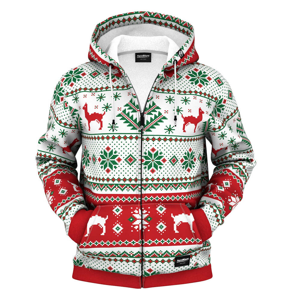 Christmas Lama Texture Zip Hoodie