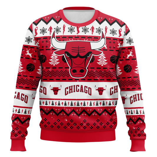 Basketball Print Christmas Ugly Sweatshirt Crew Neck Pullover
