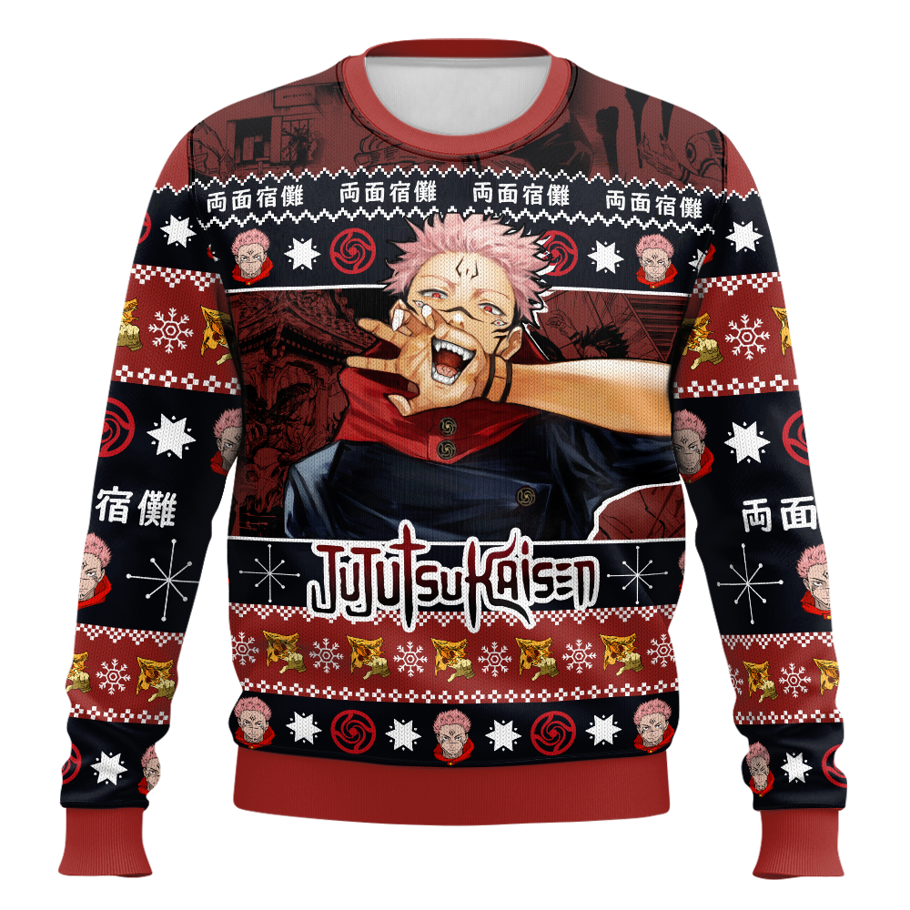 Anime-style Print Crew Neck Christmas Ugly Sweatshirt