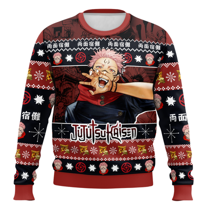Anime-style Print Crew Neck Christmas Ugly Sweatshirt