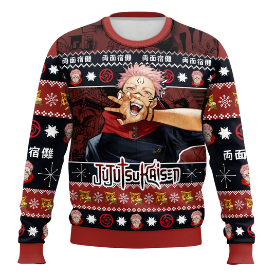 Anime-style Print Crew Neck Christmas Ugly Sweatshirt