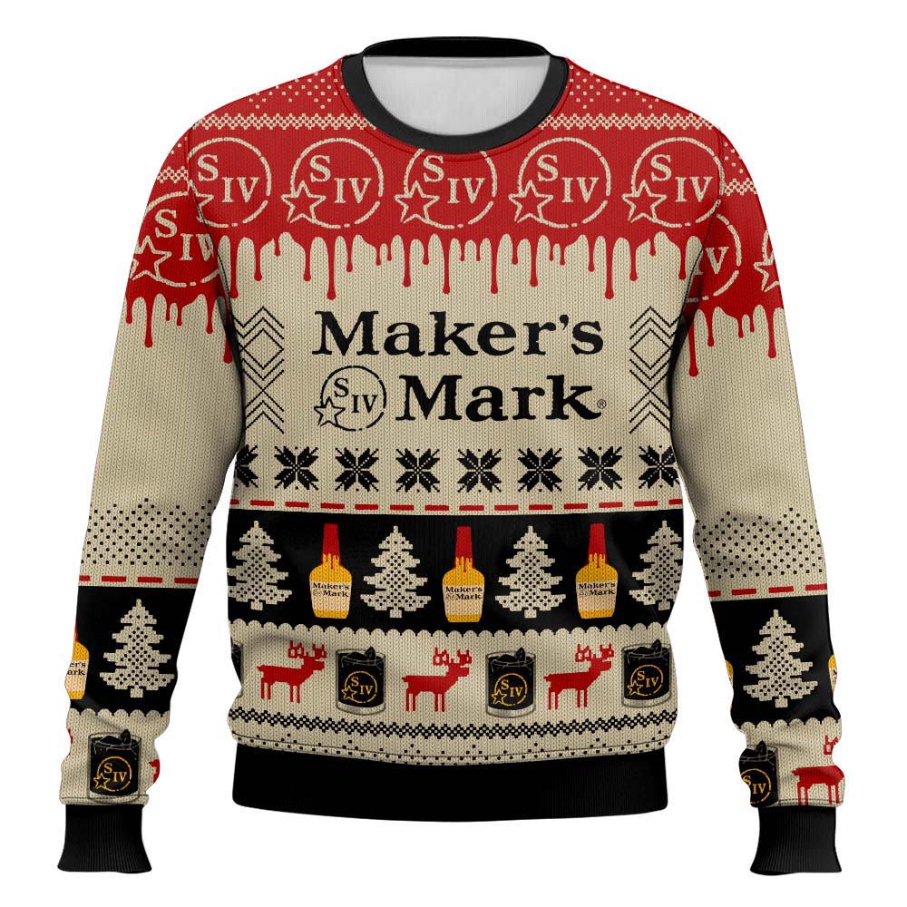 Makers Mark Whiskey Ugly Christmas Sweater
