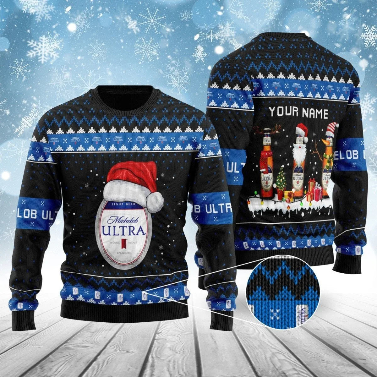 Personalized Michelob Ultra Bottle Santa Ugly Sweater