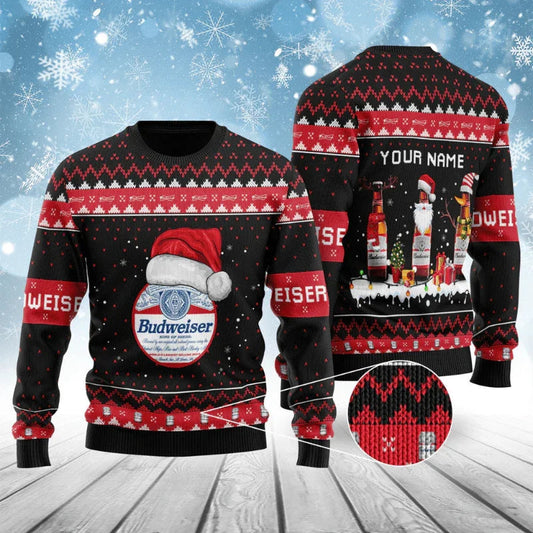Personalized Budweiser Bottle Santa Ugly Sweater