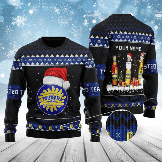 Personalized Twisted Tea Bottle Santa Ugly Sweater