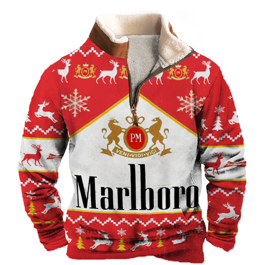 Marlboro 1/4 Zip Stand Collar Fleece Sweatshirt